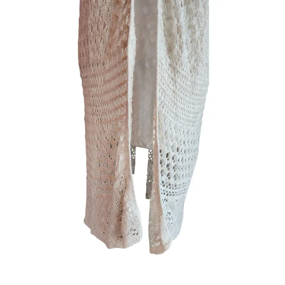 Christopher & Banks Off White Cream Crochet Knitted Open Long Cardigan Women's M - Picture 8 of 13